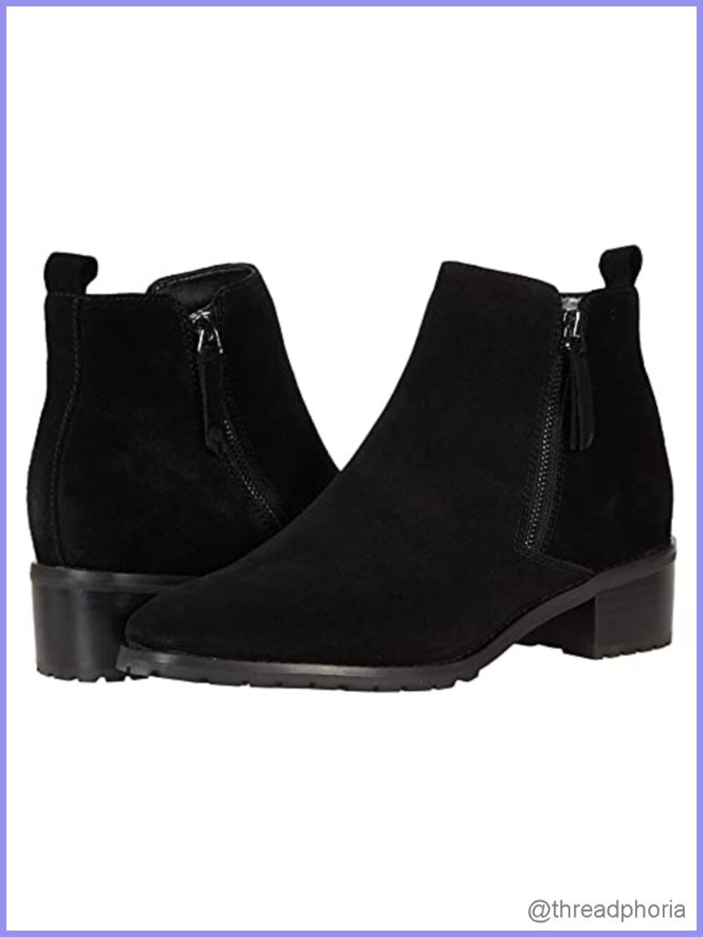Waterproof Suede Ankle Bootie Stacked Heel Square Toe